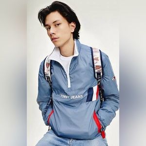 Men's Tommy Hilfiger Jeans Reversible Retro Pullover Windbreaker Jacket Sz L